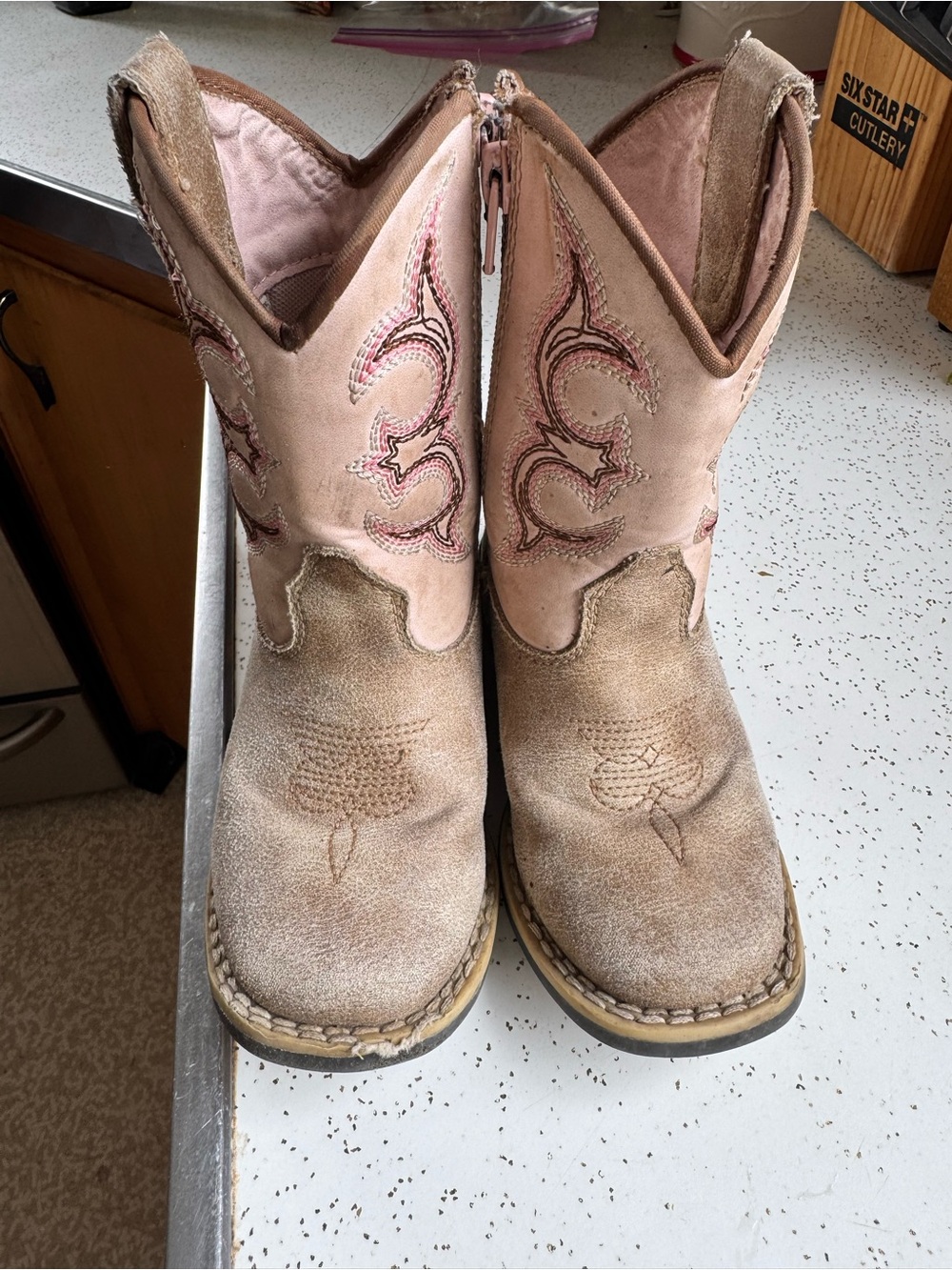 Old West Kids Pink and Tan Western Boots